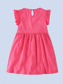 Toddler Girls Cartoon Graphic Ruffle Trim Smock Dress - Pink - View 2