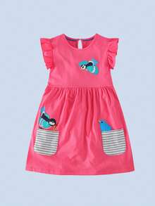 Toddler Girls Cartoon Graphic Ruffle Trim Smock Dress - Pink - View 3