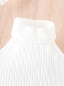 嬰兒掛脖上衣和豹紋印花百褶闊腿褲 - 卡其色 - 查看 3