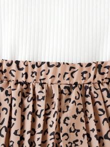 嬰兒掛脖上衣和豹紋印花百褶闊腿褲 - 卡其色 - 查看 4