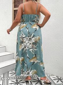 SHEIN VCAY Plus Tropical Print Cami Dress - Mint Green - View 2