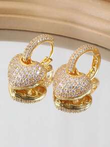 Cubic Zirconia Heart Drop Earrings - Yellow Gold - View 1