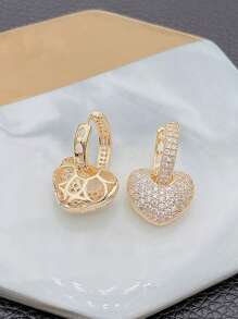 Cubic Zirconia Heart Drop Earrings - Yellow Gold - View 2