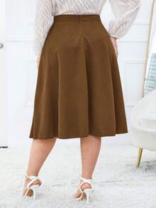 SHEIN Clasi 大碼高腰喇叭半身裙 - 棕色 - 查看 2