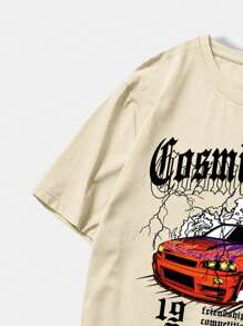 ROMWE MEN Street Life Spring/Summer Casual Graphic Men Car & Letter Graphic Tee & Drawstring Waist Shorts - Multicolor - View 4