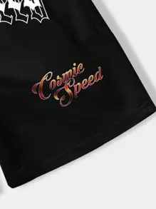 ROMWE MEN Street Life Spring/Summer Casual Graphic Men Car & Letter Graphic Tee & Drawstring Waist Shorts - Multicolor - View 5