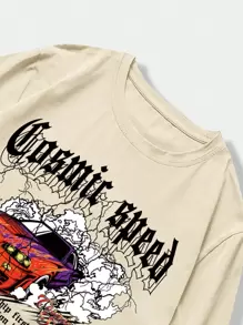 ROMWE MEN Street Life Spring/Summer Casual Graphic Men Car & Letter Graphic Tee & Drawstring Waist Shorts - Multicolor - View 6