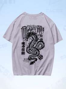 ROMWE MEN Anime Guys Dragon & Letter Graphic Tee - Lilac Purple - View 1