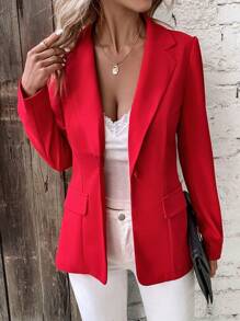 SHEIN Essnce Blazer unicolor con botón - Rojo - Ver 3
