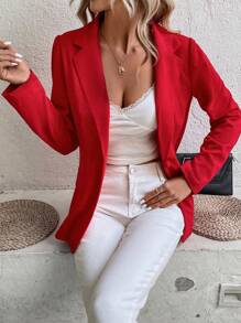 SHEIN Essnce Blazer unicolor con botón - Rojo - Ver 4