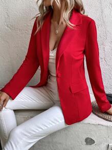 SHEIN Essnce Blazer unicolor con botón - Rojo - Ver 5