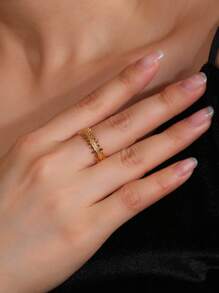 1 vòng tay kết cấu bằng thép không gỉ thời trang cho phụ nữ để trang trí hàng ngày - Vàng - Xem 1