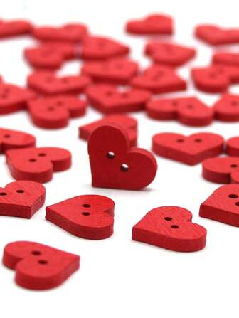 1套木頭鈕扣,創意紅色愛心設計手掌縫紉和工藝供應