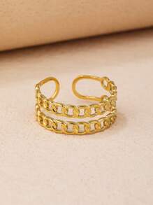 鏤空鏈條設計開口戒指 - 金色 - 查看 4
