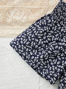 SHEIN 女孩碎花紙袋腰短褲 - 藏蓝色 - 查看 4