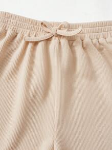 SHEIN Tween女孩實色背心上衣＆打結前短褲