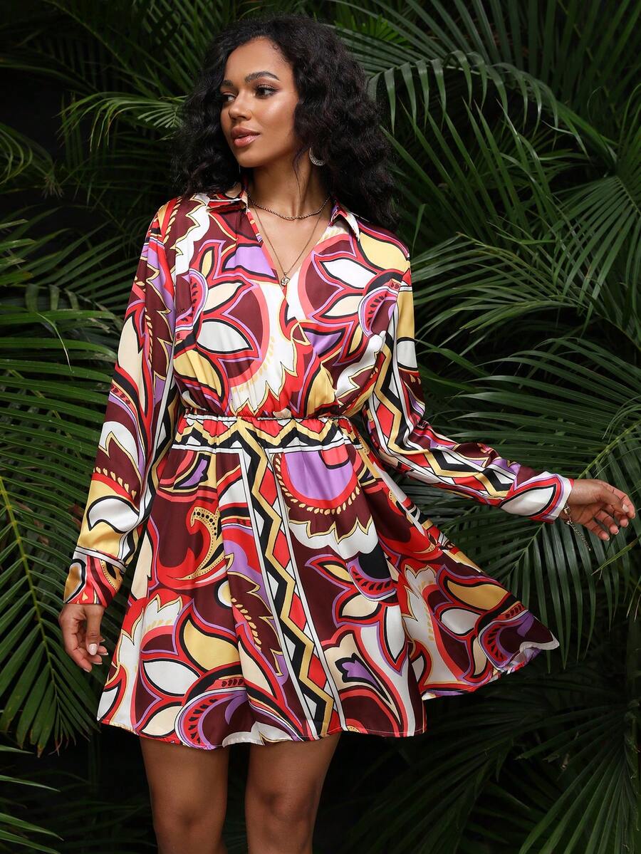 Mulvari Allover Print Surplice Neck Dress - Multicolor - View 1