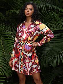 Mulvari Allover Print Surplice Neck Dress - Multicolor - View 4