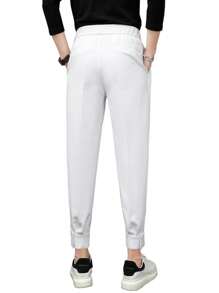 Men Slant Pocket Fold Pleated Tailored Trousers - White - View 2