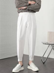 Men Slant Pocket Fold Pleated Tailored Trousers - White - View 5