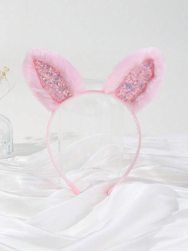 1pc Toddler Girls Sequin & Ear Decor Fashion Headband For Party