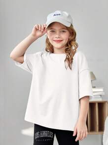 SHEIN 女孩標語和星球印花落肩T恤 - 白色 - 查看 2