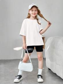 SHEIN 女孩標語和星球印花落肩T恤 - 白色 - 查看 4