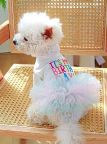 PETSIN 1入組字母刺繡寵物洋裝適用於狗狗和貓適合春天和夏天