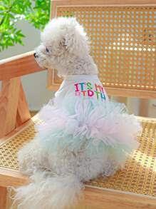 1入組字母刺繡寵物連衣裙適用於狗狗和貓適合春天和夏天 - 白色 - 查看 5