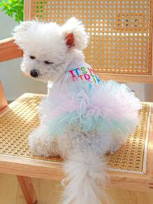 PETSIN 1入組字母刺繡寵物洋裝適用於狗狗和貓適合春天和夏天