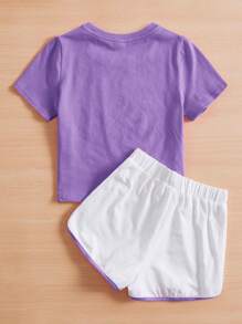 SHEIN Bộ hai mảnh Gái Tương phản ràng buộc Lá thư Giải trí - Màu tím  Violet - Xem 2