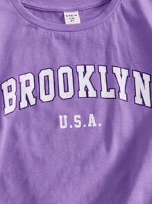 SHEIN Bộ hai mảnh Gái Tương phản ràng buộc Lá thư Giải trí - Màu tím  Violet - Xem 3