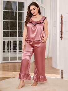 Bộ Giản Dị Kích Thước Lớn Tương phản ren Viên lá sen Khối Màu Thanh lịch - Bụi hồng - Xem 4