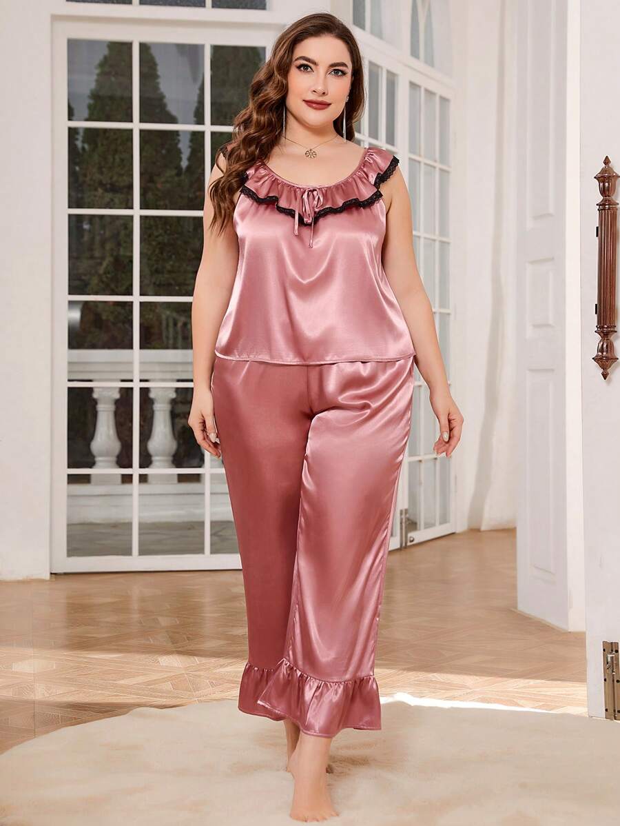 Bộ Giản Dị Kích Thước Lớn Tương phản ren Viên lá sen Khối Màu Thanh lịch - Bụi hồng - Xem 1