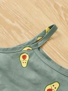 SHEIN 女孩卡通圖案吊帶背心和短褲睡衣套裝