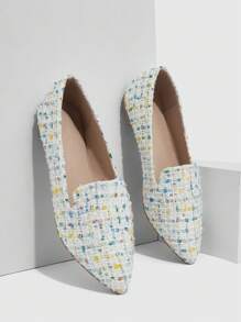 CUCCOO CHICEST 女士格子图案平底鞋、时尚粗花呢乐福鞋度假鞋夏季促销万圣节 - 白色 - 查看 1