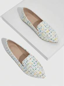 CUCCOO CHICEST 女士格子图案平底鞋、时尚粗花呢乐福鞋度假鞋夏季促销万圣节 - 白色 - 查看 4