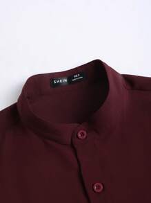 Manfinity Homme Bộ hai mảnh Nam Dây kéo Nút phía trước màu trơn Giải trí - Màu Đỏ Sâu - Xem 3