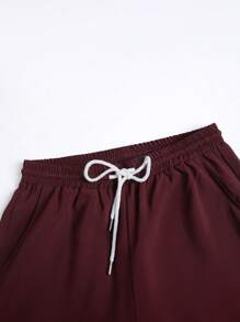 Manfinity Homme Bộ hai mảnh Nam Dây kéo Nút phía trước màu trơn Giải trí - Màu Đỏ Sâu - Xem 5