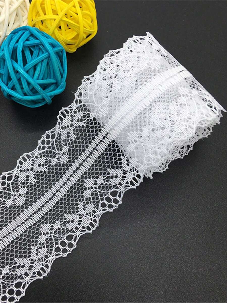 1卷滌綸40mm蕾絲緞帶雙邊手工藝刺繡網狀蕾絲麵料邊適用於縫紉織物 - 白色 - 查看 1