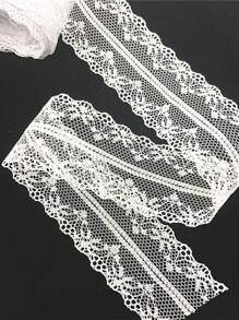 1卷滌綸40mm蕾絲緞帶雙邊手工藝刺繡網狀蕾絲麵料邊適用於縫紉織物 - 白色 - 查看 2