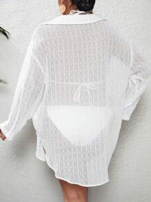 SHEIN Swim Curve 大碼圓點落肩袖和服罩衫 - 白色 - 查看 4