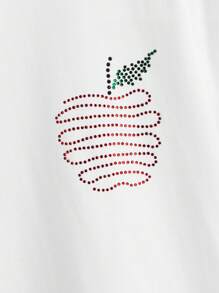 Lucky series 1 Apple Rhinestone Round Neck Tee - White - View 2