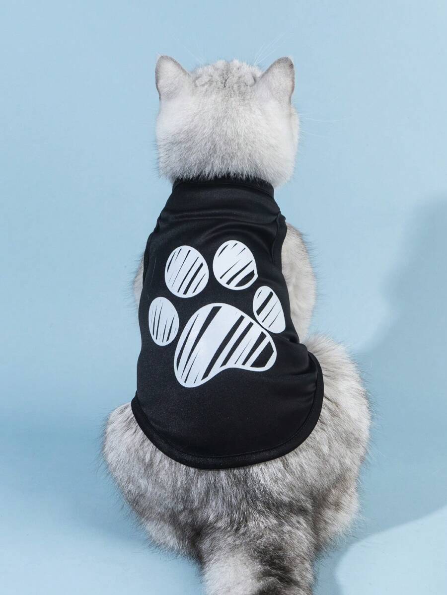PETSIN 1pc Paw Print Pet Tank For Dog And Cat For Summer - Multicolor - View 1