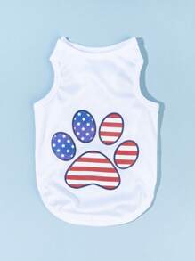 Petsin Chaleco Para Mascotas De Verano Con Estampado De Huellas De Patas Y Bandera Estadounidense, 1 Pieza - Multicolor - Ver 1