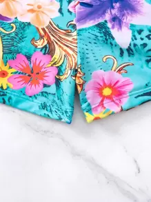 Swim Lushoire Summer Beach Floral Print Drawstring Bikini Set - Multicolor - View 8