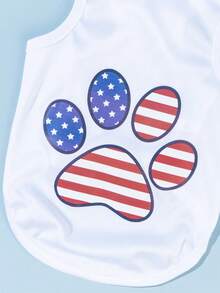 Petsin Chaleco Para Mascotas De Verano Con Estampado De Huellas De Patas Y Bandera Estadounidense, 1 Pieza - Multicolor - Ver 6