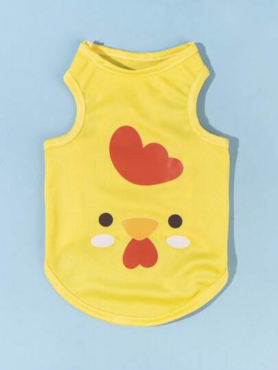PETSIN 1pc Cartoon Chicken Print Pet Tank For Dog And Cat For Summer