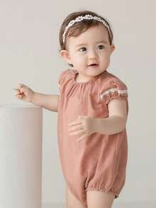 Bodysuits Em bé Tương phản ren Lá thư - Gỗ đỏ - Xem 3