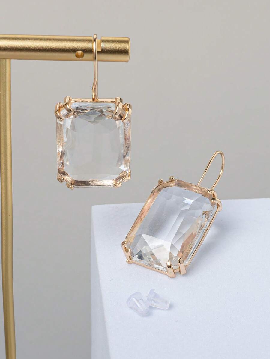 方晶鋯石裝飾DIY耳環配件 - 無色 - 查看 1